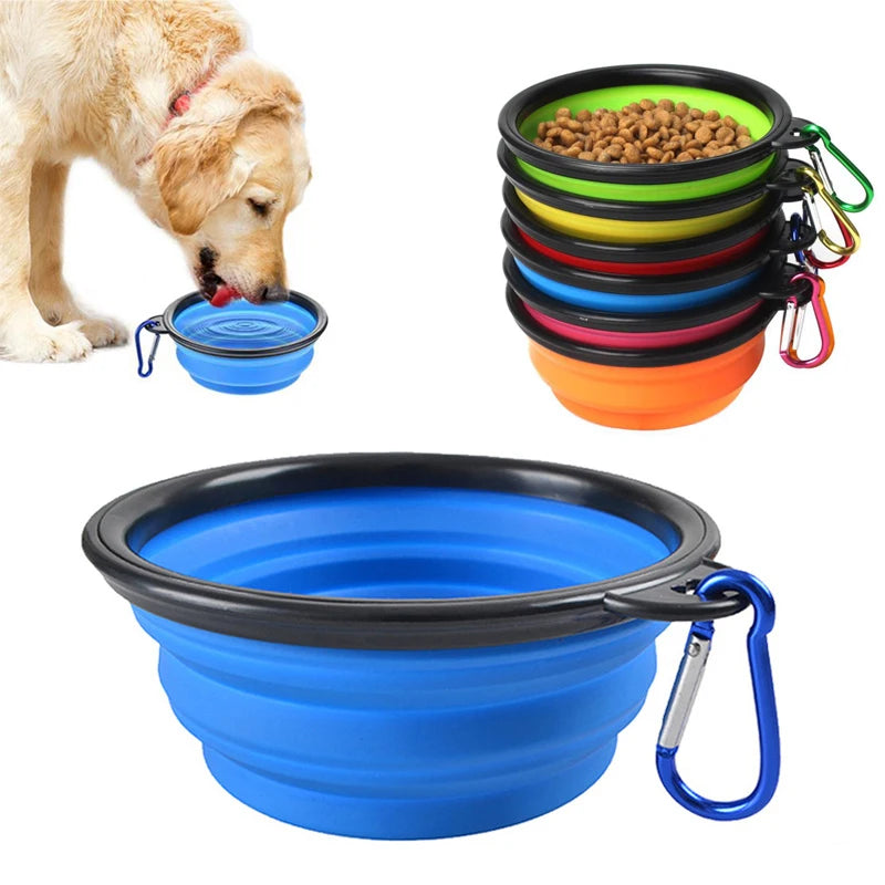 Portable folding silicone dog bowl for travel use