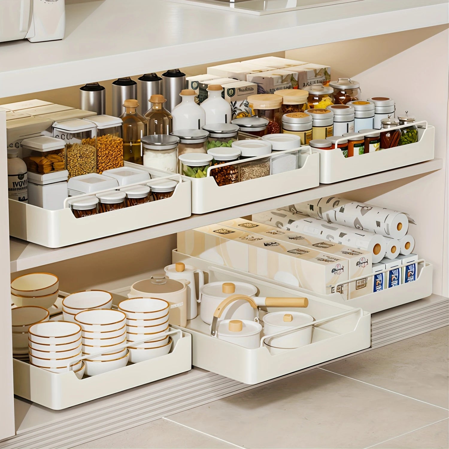 Heavy-duty pull-out cabinet organizer with nano adhesive installation