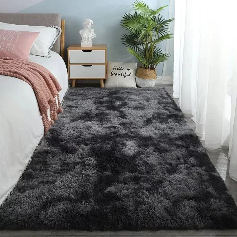 Gray plush carpet for living room, soft and fluffy rug