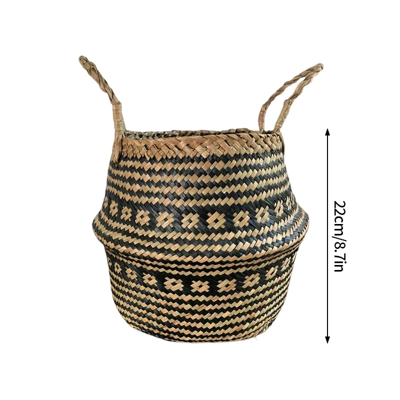 Boho flower pot with rattan weave for plants or storage