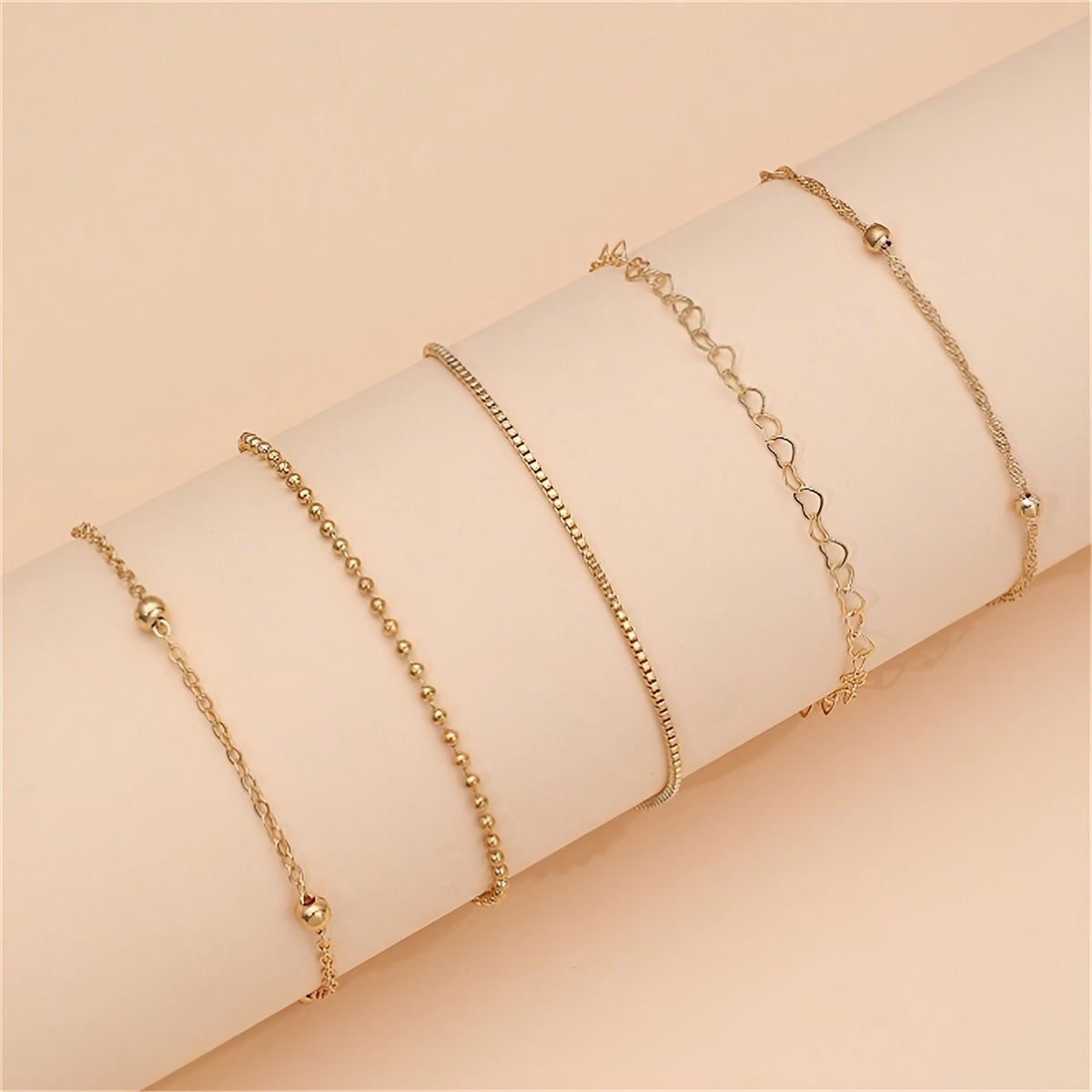 Golden thin chain bracelet set for daily wear