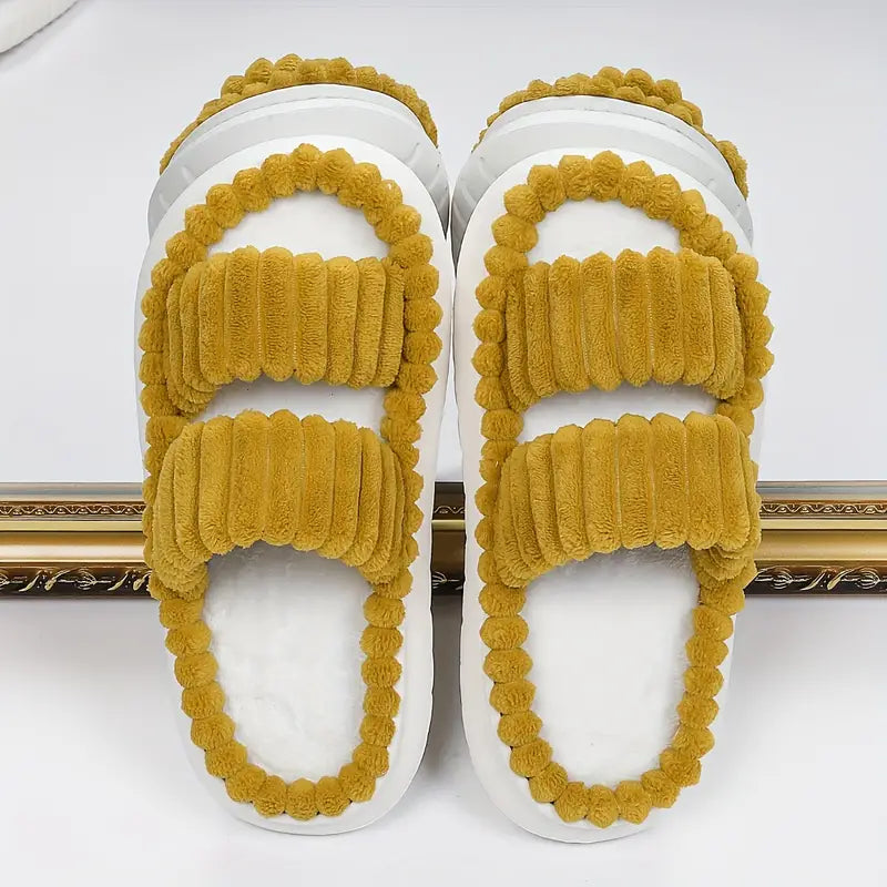 Soft plush double-strap slippers for cozy indoor comfort