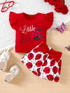 Baby girl ruffle sleeve T-shirt and ladybug shorts set