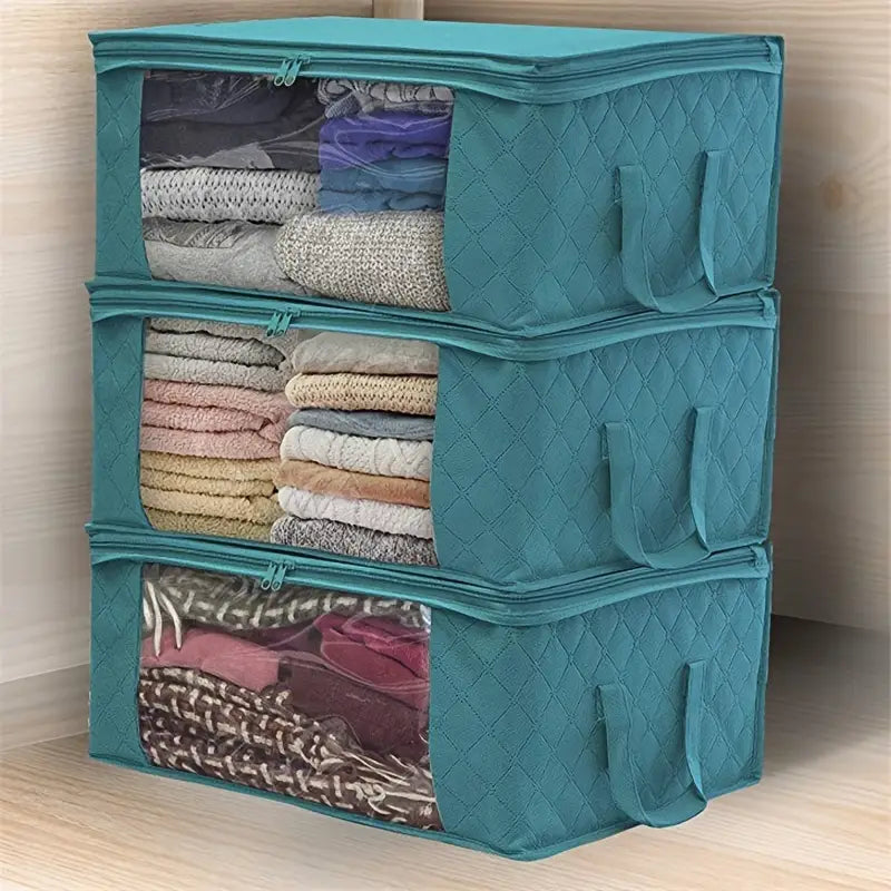 Foldable storage bags for closet and blanket organization