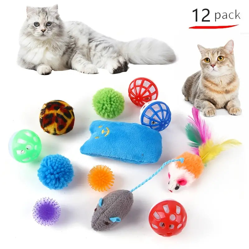 Interactive cat play set with foldable tunnel and feather teaser