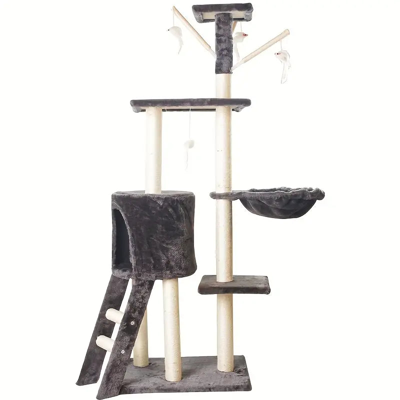 Cat climbing tower with scratching post and play ball