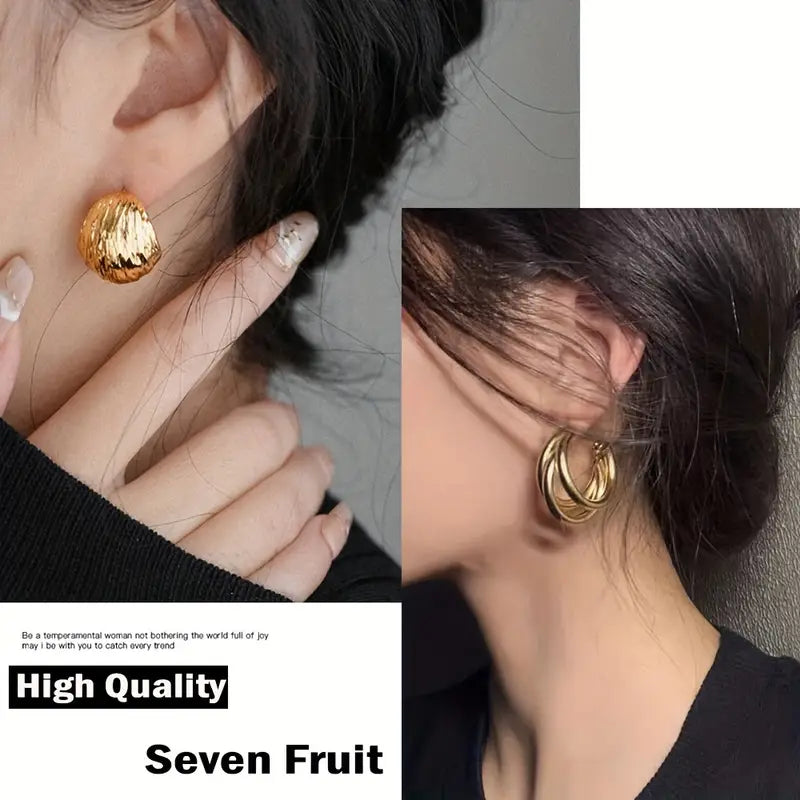 Golden geometric ring earrings with stainless steel hooks