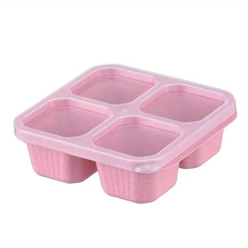 Bento snack container with 4 compartments and transparent lids