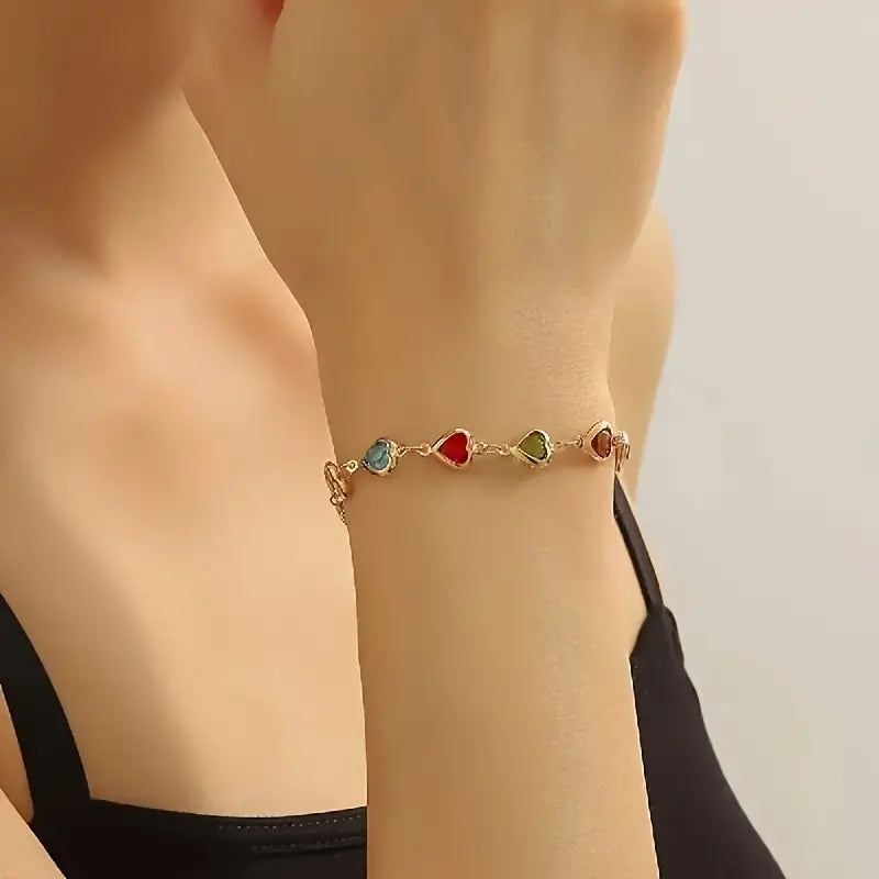 Colorful Shiny Cubic Heart Bracelet