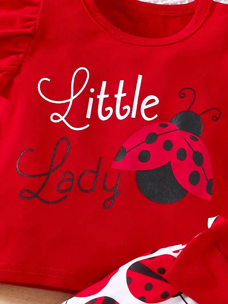 Baby girl ruffle sleeve T-shirt and ladybug shorts set