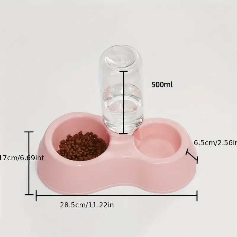 Dog water dispenser with food bowl in durable plastic