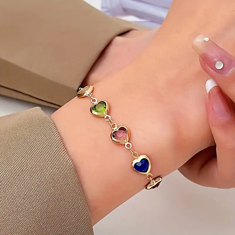 Colorful Shiny Cubic Heart Bracelet