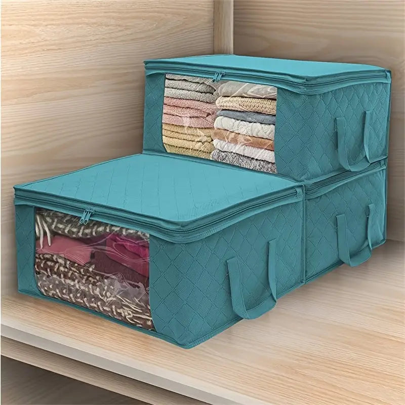 Foldable storage bags for closet and blanket organization