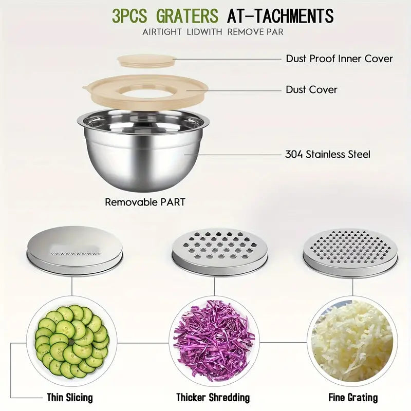 26-Piece Stainless Steel Mixing Bowls Set with Lids & Graters