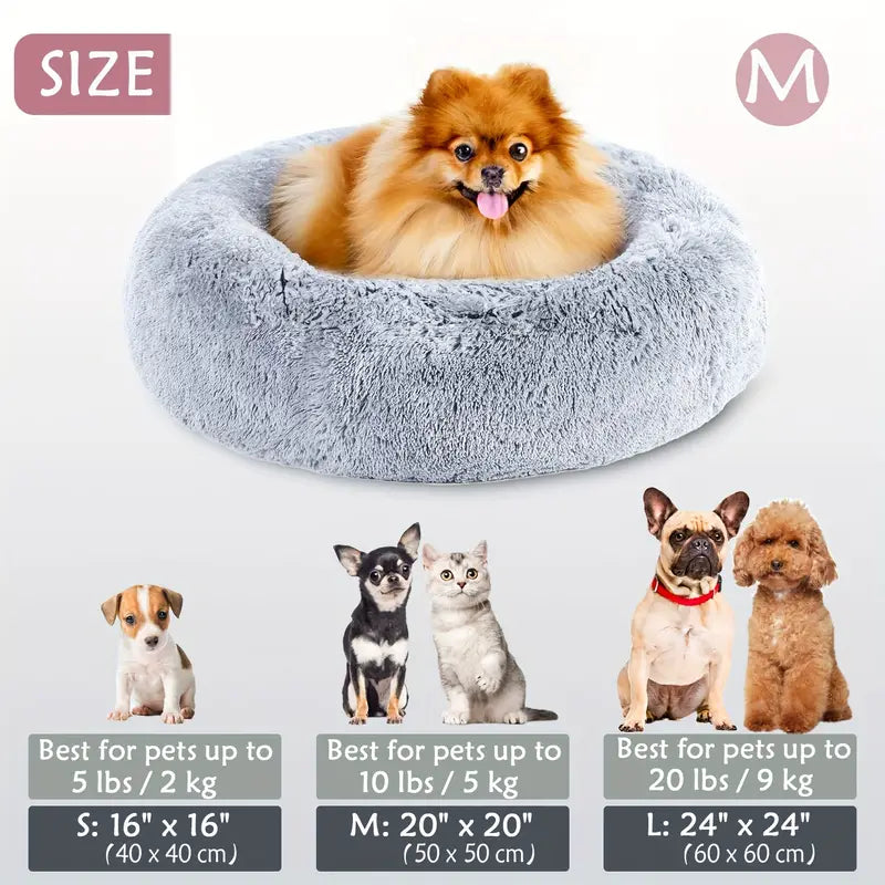 Fluffy donut cuddler bed with faux fur for pets