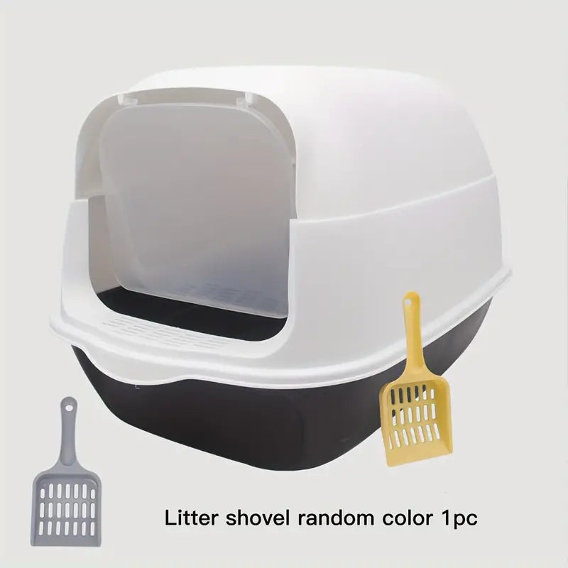 Fully enclosed cat litter box with shovel for odor control