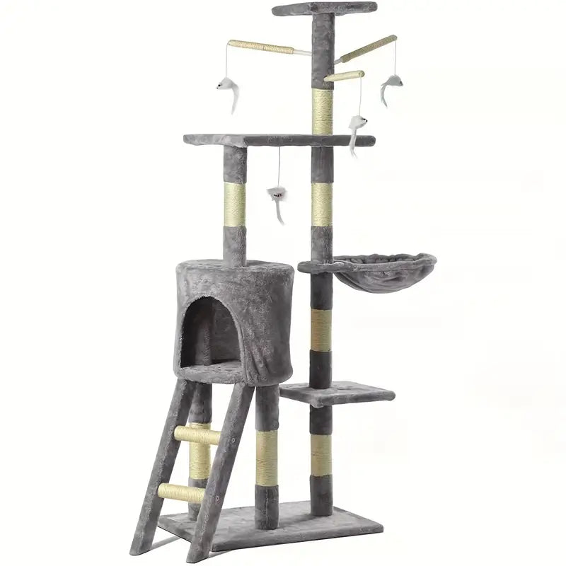 Cat climbing tower with scratching post and play ball