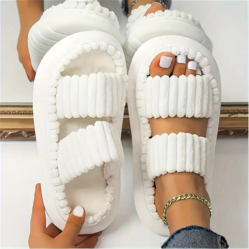 Soft plush double-strap slippers for cozy indoor comfort