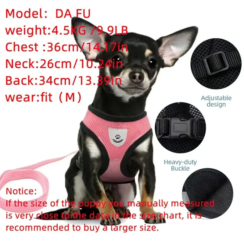 Breathable Mesh Dog Harness with Reflective Leash Set