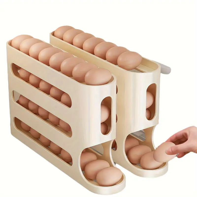 Large capacity rolling egg dispenser for fridge organization