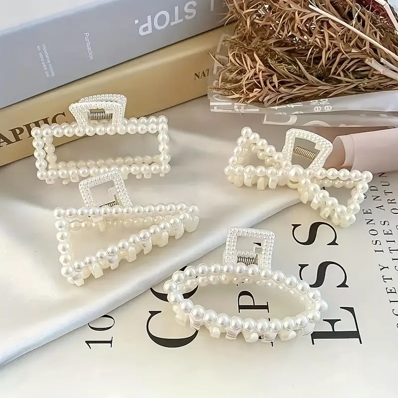 6 Pcs Faux Pearl Hair Claw Clips