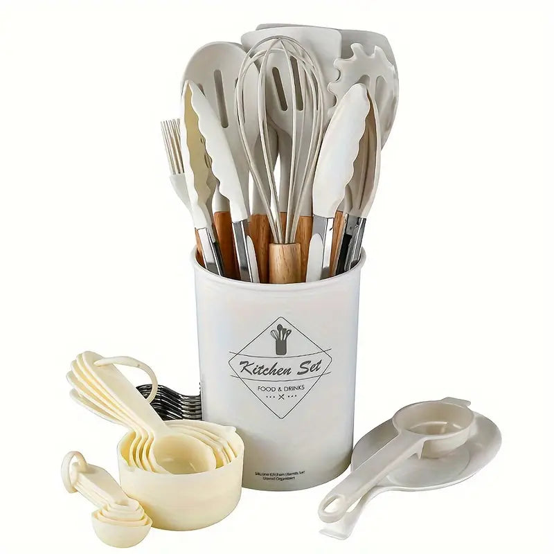 Silicone kitchen utensil set with BPA-free non-stick tools