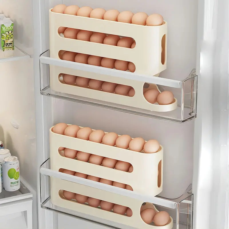 Large capacity rolling egg dispenser for fridge organization