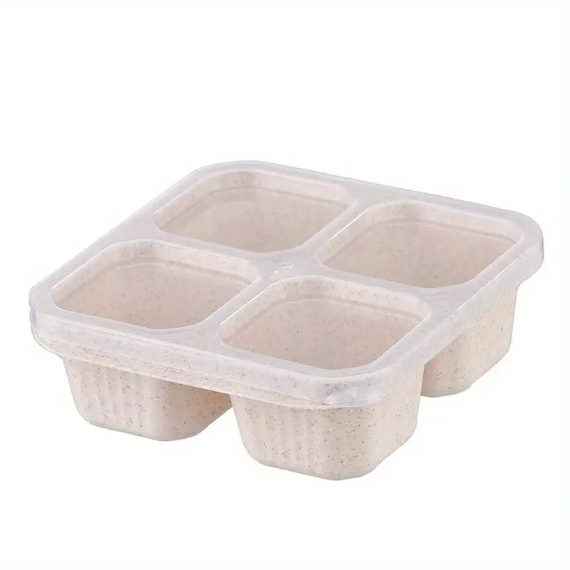 Bento snack container with 4 compartments and transparent lids