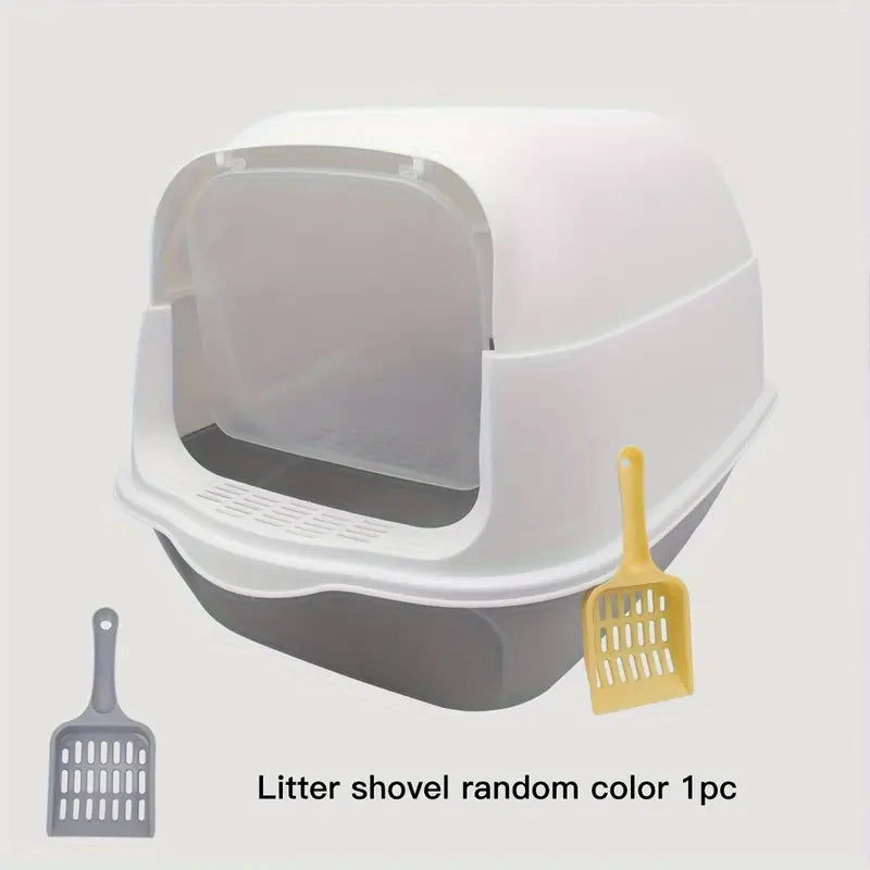 Fully enclosed cat litter box with shovel for odor control