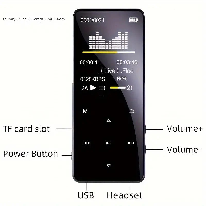 HiFi Bass MP3 player with FM radio and expandable memory