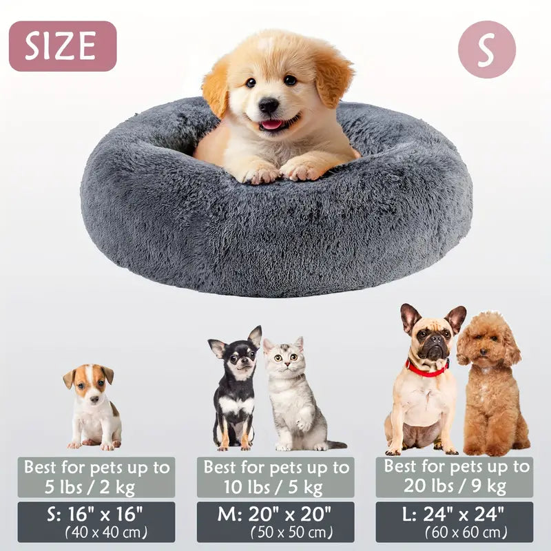 Fluffy donut cuddler bed with faux fur for pets