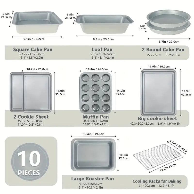 Carbon steel non-stick bakeware set with 10 pieces