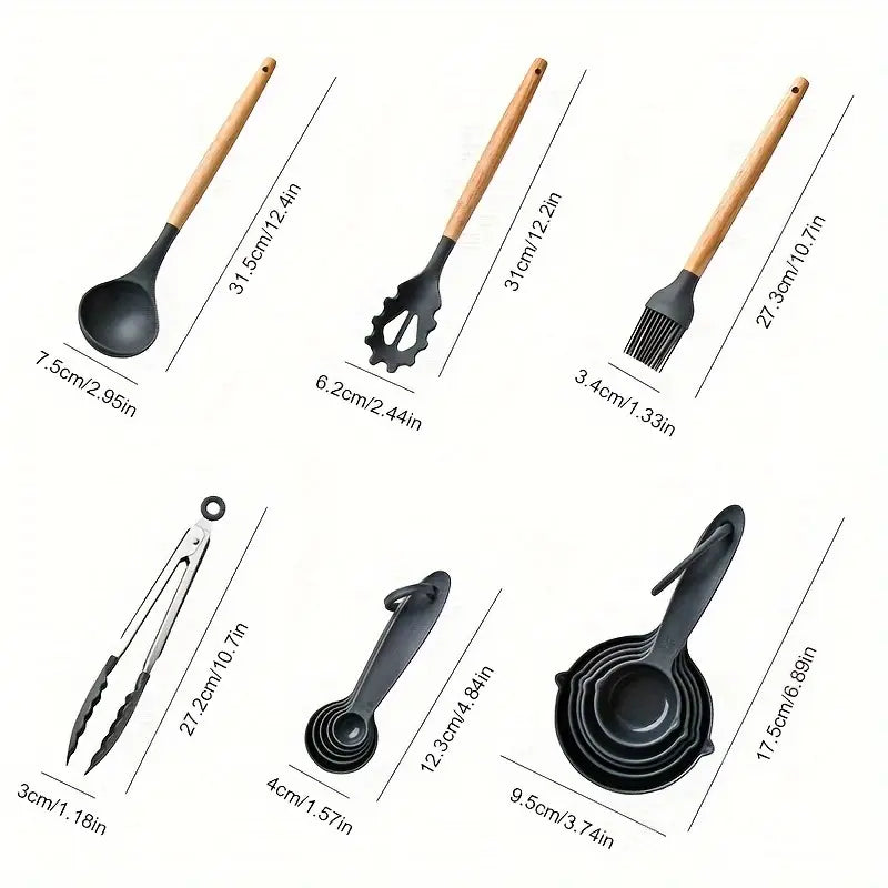 Brodark 34-Piece Wooden Handle Silicone Kitchenware Set