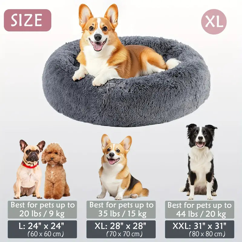 Fluffy donut cuddler bed with faux fur for pets