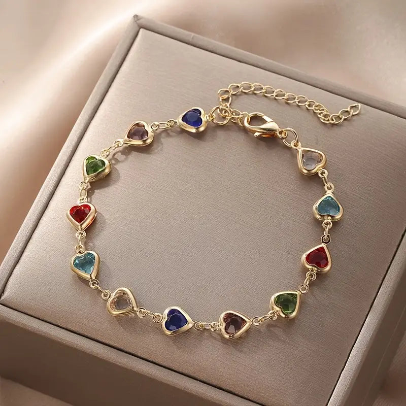 Colorful Shiny Cubic Heart Bracelet