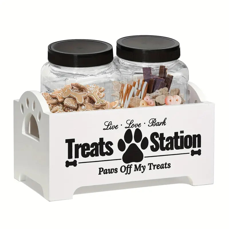 3pcs Wooden Dog Treat Holder with 2 Plastic Jars