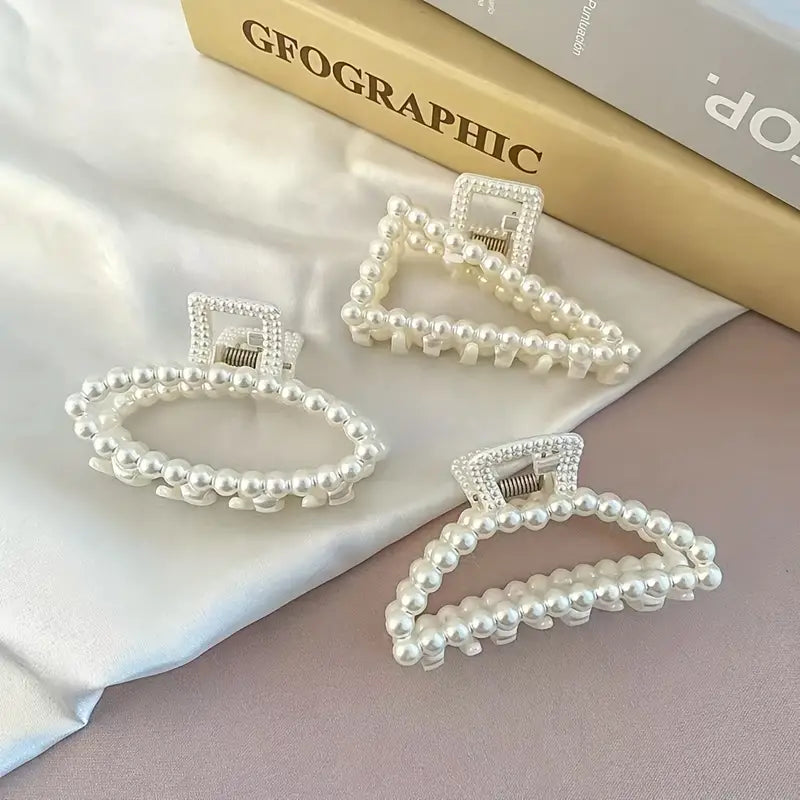 6 Pcs Faux Pearl Hair Claw Clips